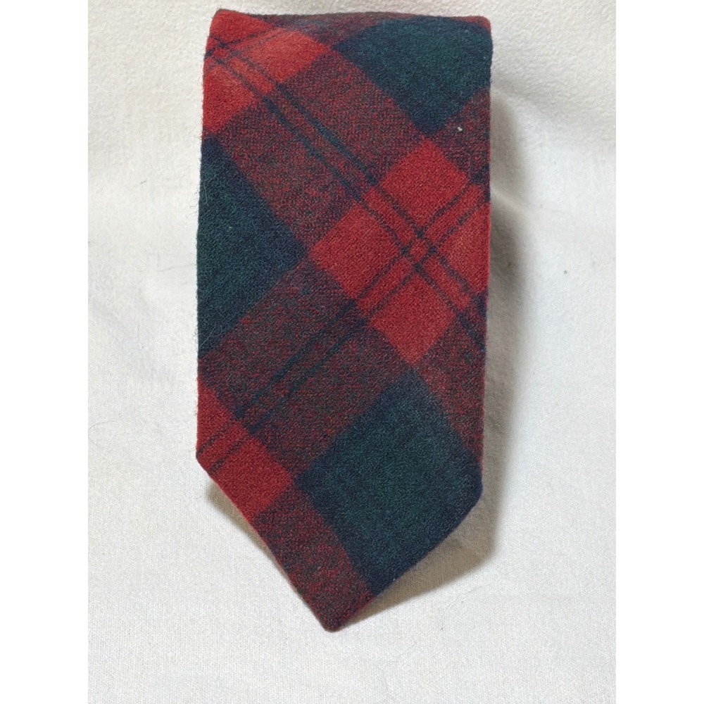 Pendleton Mens Plaid Wool Tie Red Green Tartan 100% Virgin Wool Vintage Necktie